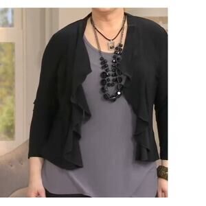 Attitudes by Renee 1X 18W / 22W Black CARDIGAN Crop Cascade Ruffle Front